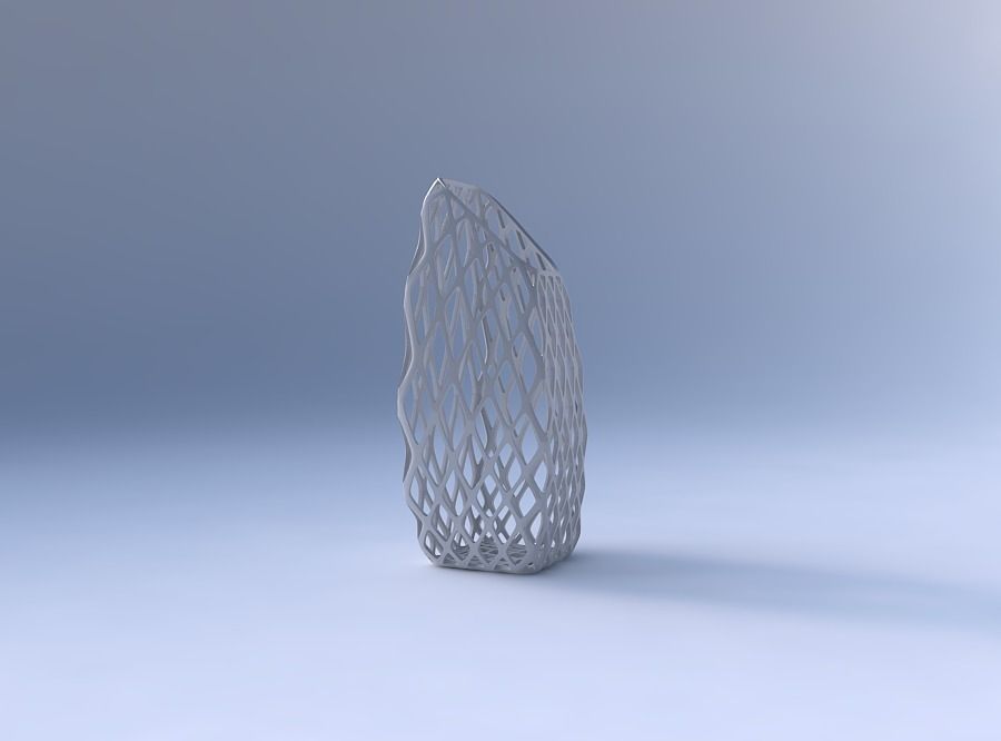 Vase bent rectangle with diagonal grid lattice 3D print model_4