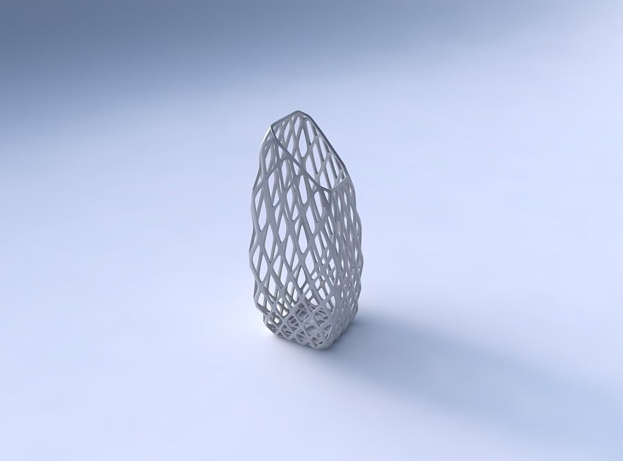 Vase bent rectangle with diagonal grid lattice 3D print model_3