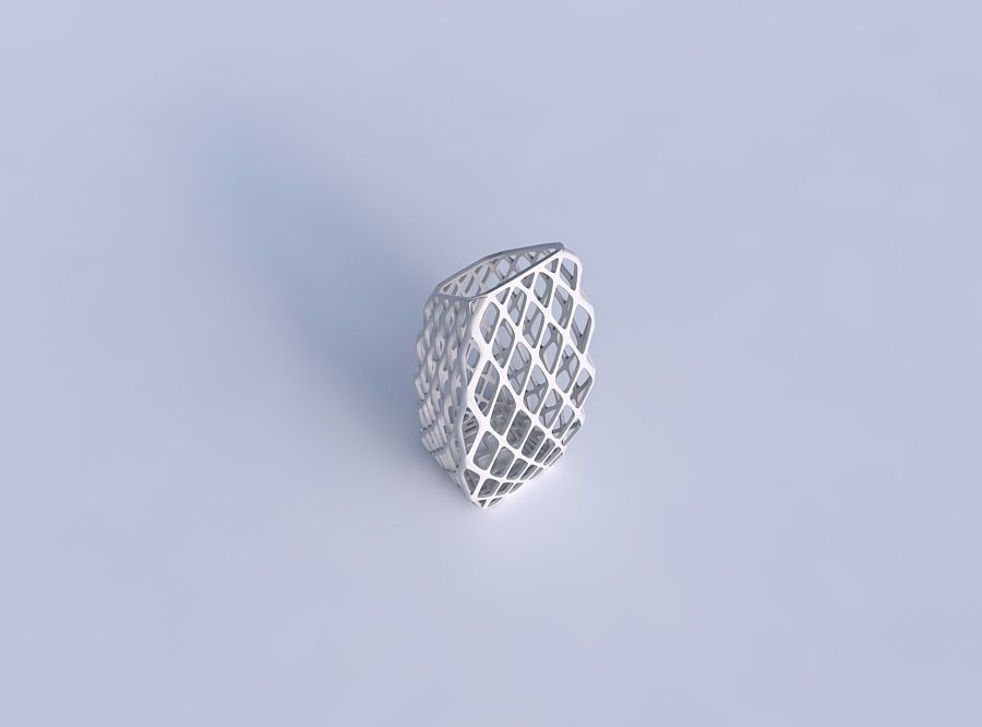 Vase bent rectangle with diagonal grid lattice 3D print model_1