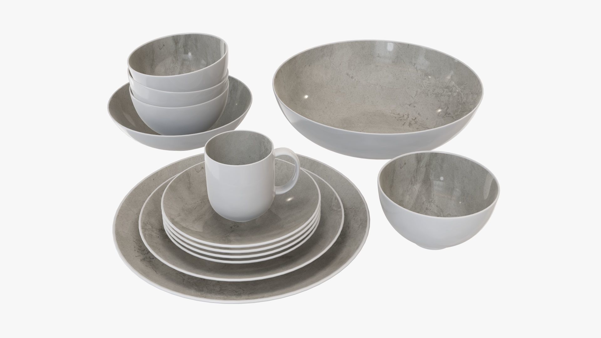 Dinnerware set 02 bowl mug platter dinner salad plate 3D model CGTrader
