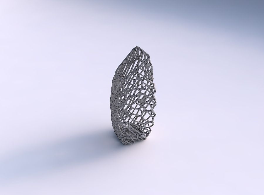 Vase bent rectangle with faceted and twisted organic lattice 2 3D print model_5