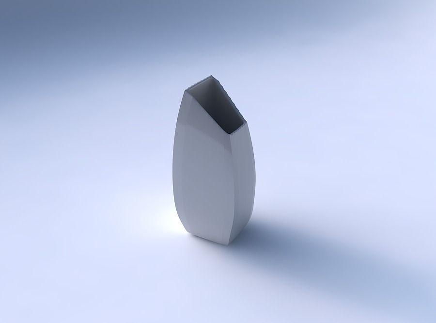 Vase bent rectangle with fine bands uniform vertical 3D print model_3