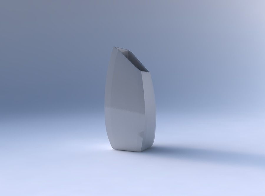 Vase bent rectangle with fine bands uniform vertical 3D print model_4
