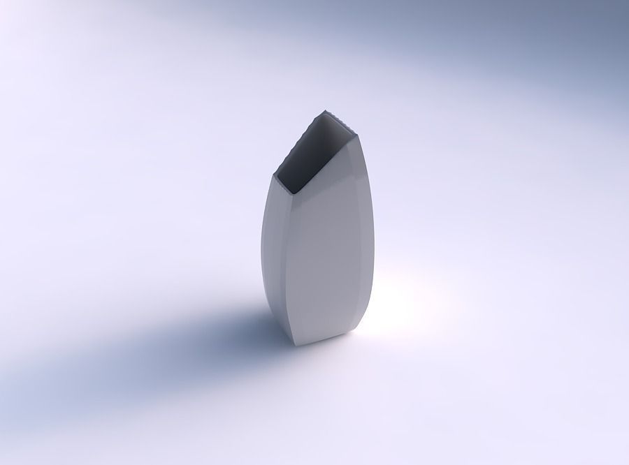 Vase bent rectangle with fine bands uniform vertical 3D print model_0