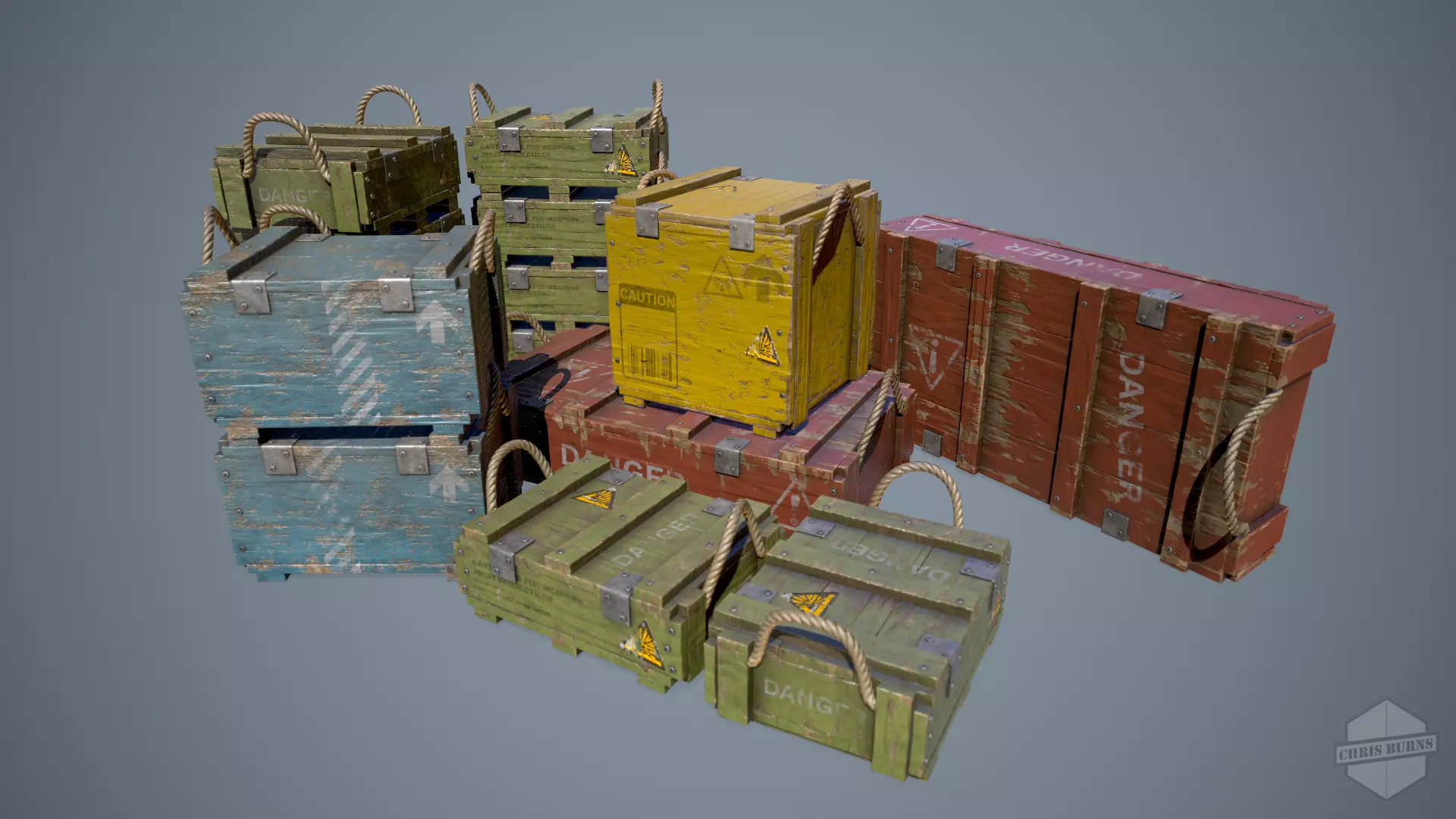 Ammo Crate Collection Low-poly 3D model_0