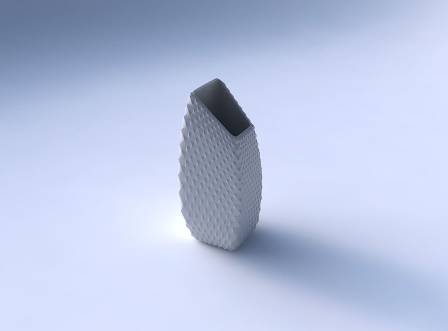 Vase bent rectangle with grid piramides 3D print model_3