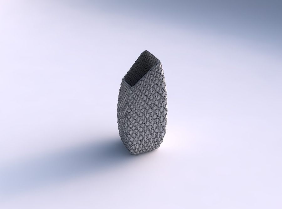 Vase bent rectangle with grid piramides 3D print model_5