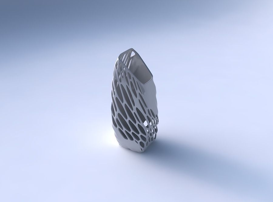 Vase bent rectangle with organic lattice half solid 3D print model_3