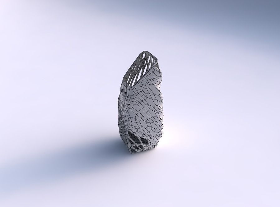 Vase bent rectangle with organic lattice half solid 3D print model_5