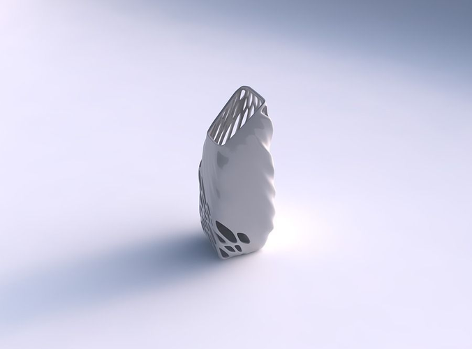 Vase bent rectangle with organic lattice half solid