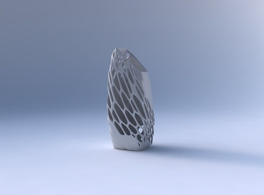 Vase bent rectangle with organic lattice half solid 3D print model_4