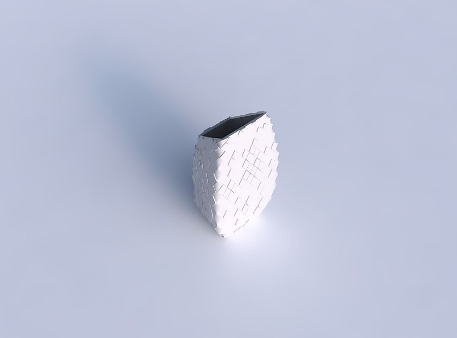 Vase bent rectangle with scattered diagonal grid plates 3D print model_1