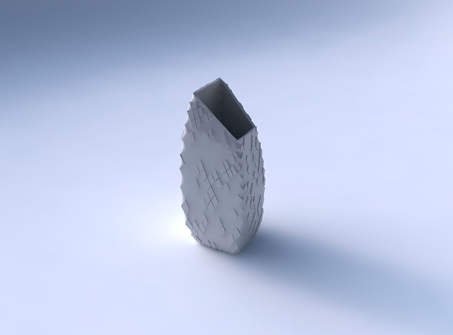 Vase bent rectangle with scattered diagonal grid plates 3D print model_3