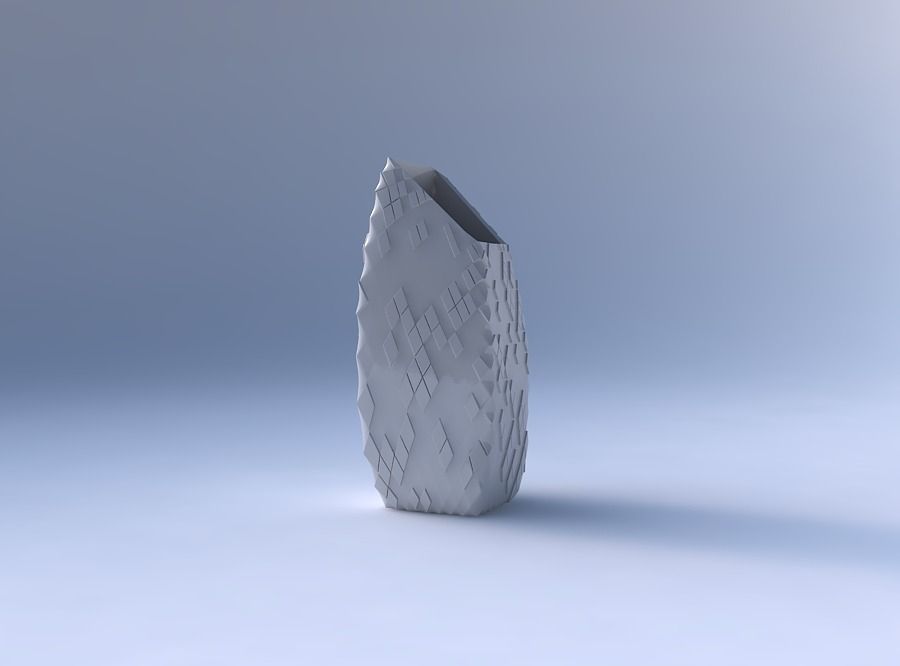 Vase bent rectangle with scattered diagonal grid plates 3D print model_4