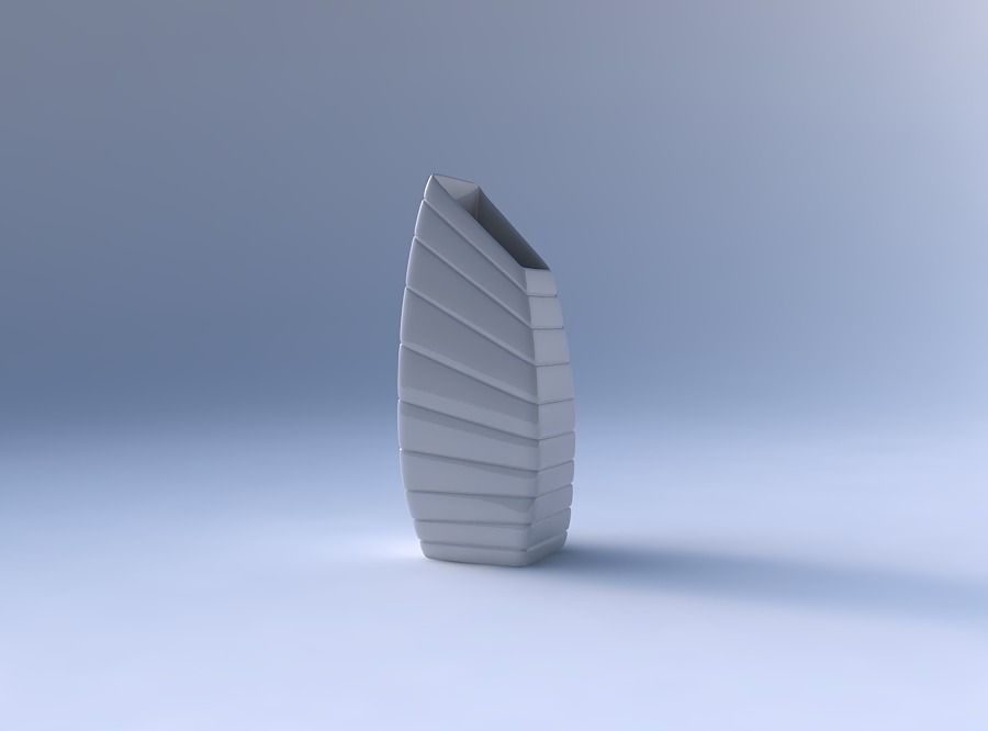 Vase bent rectangle with smooth horizontal dents 3D print model_4