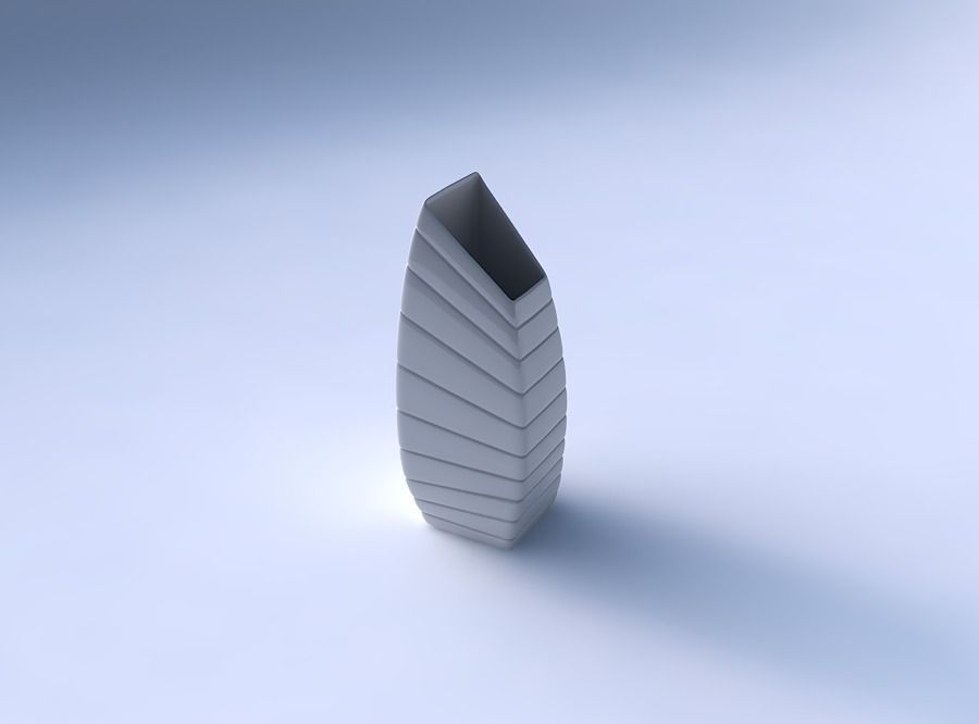 Vase bent rectangle with smooth horizontal dents 3D print model_3