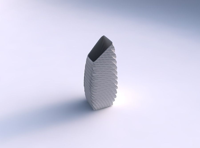 Vase bent rectangle with twisted diagonal grid dents 3D print model