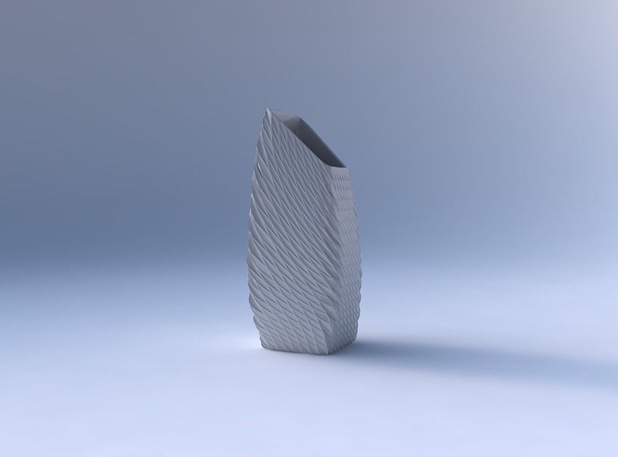 Vase bent rectangle with twisted diagonal grid dents 3D print model_4