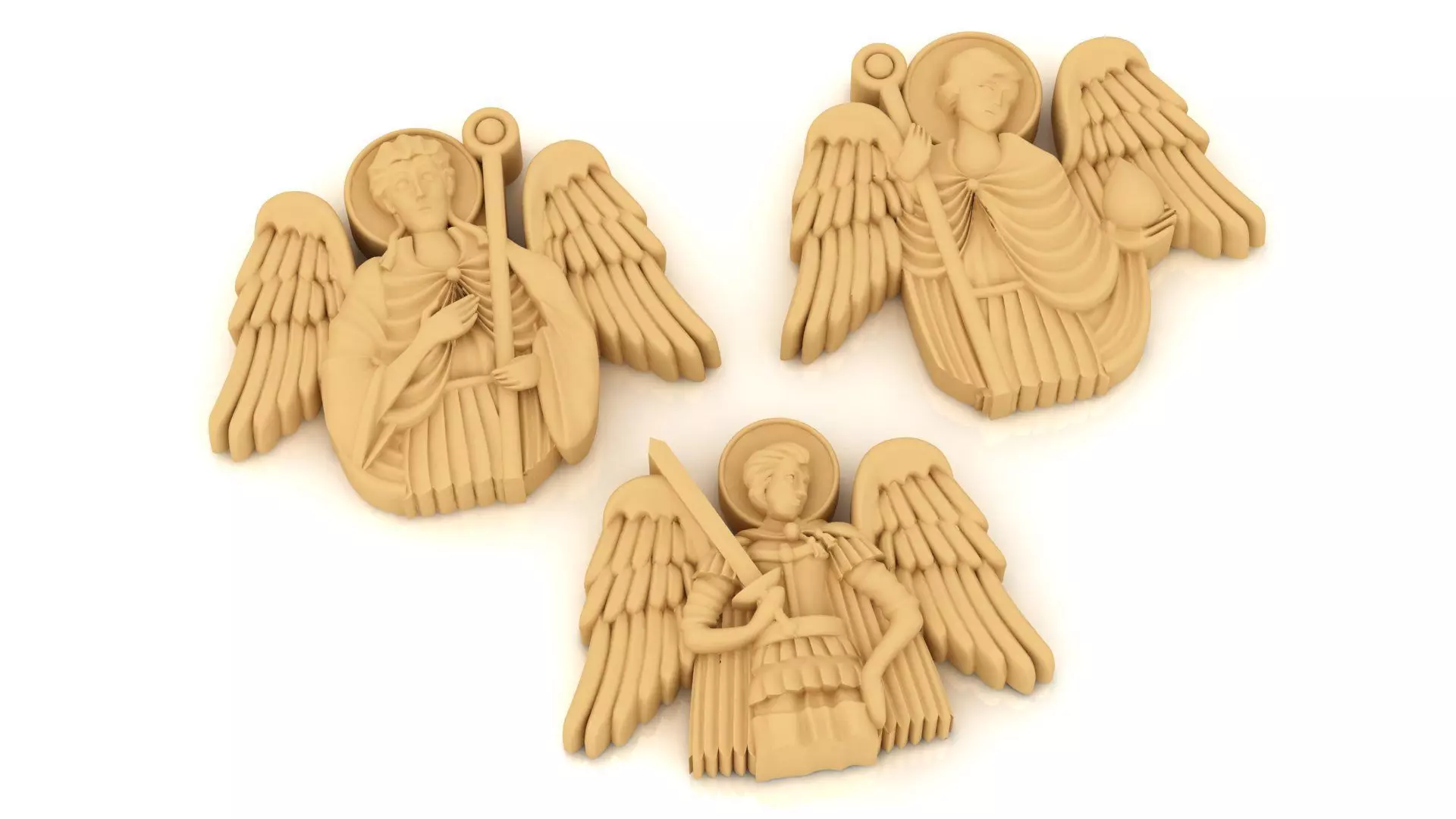 3 saints angel holding cross 3D print model_0