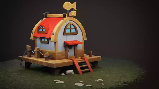 Stylized Boat house Low-poly 3D model