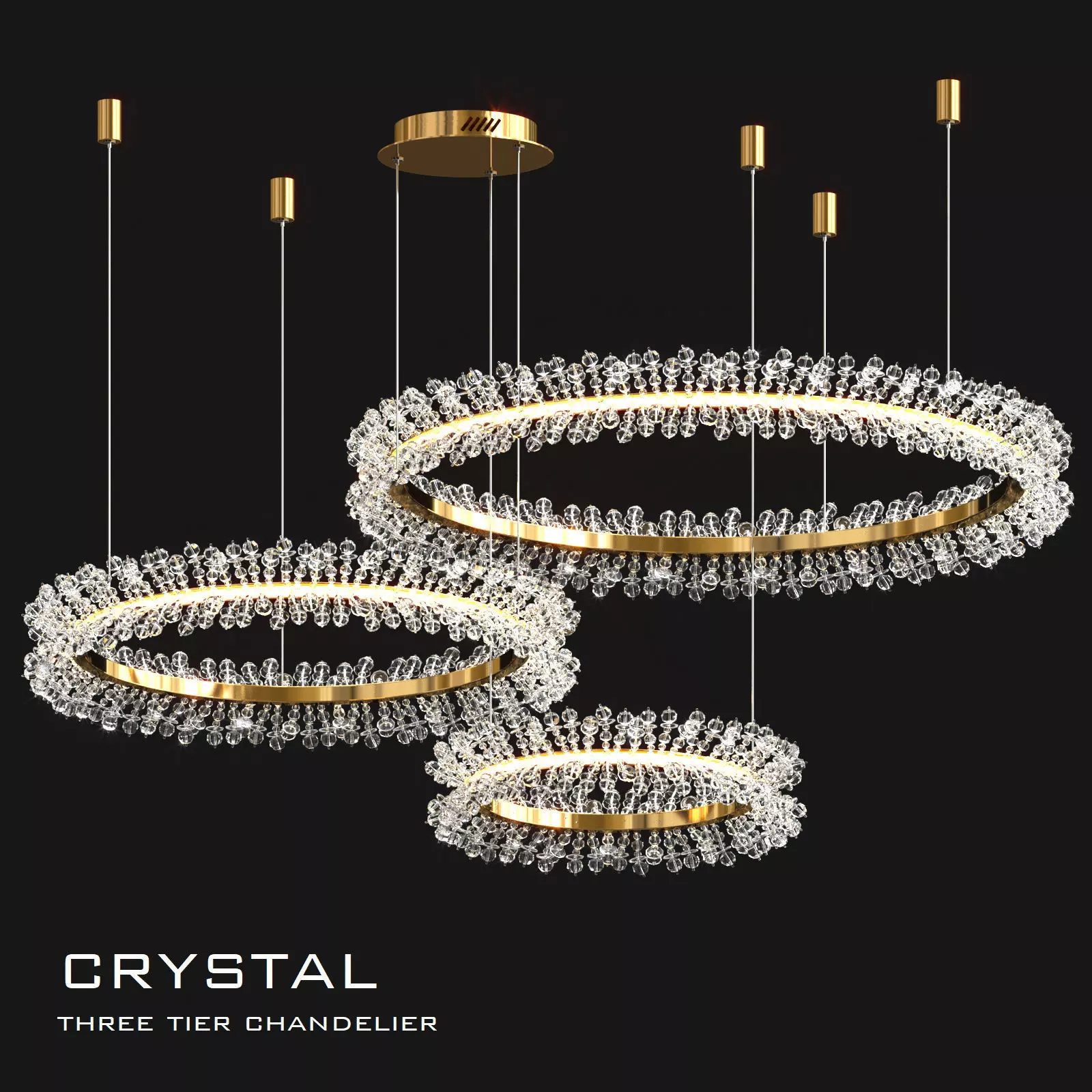 Crystal tree tiers chandelier 3D model_0
