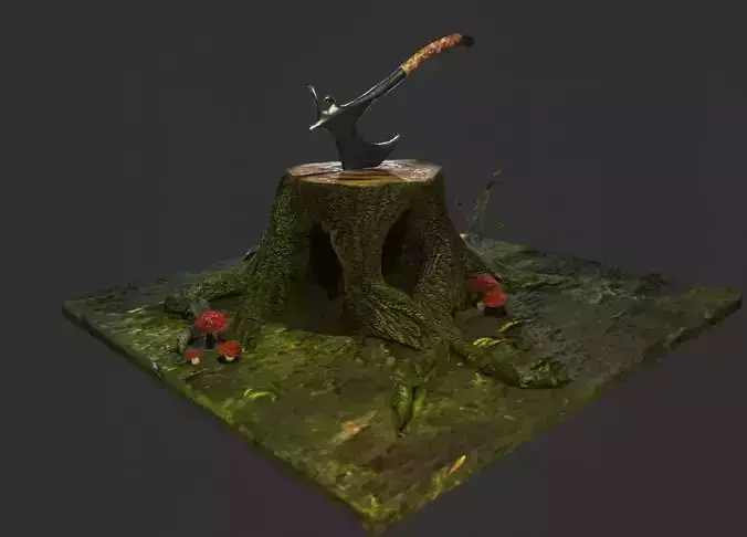 Tree stump with a hatchet