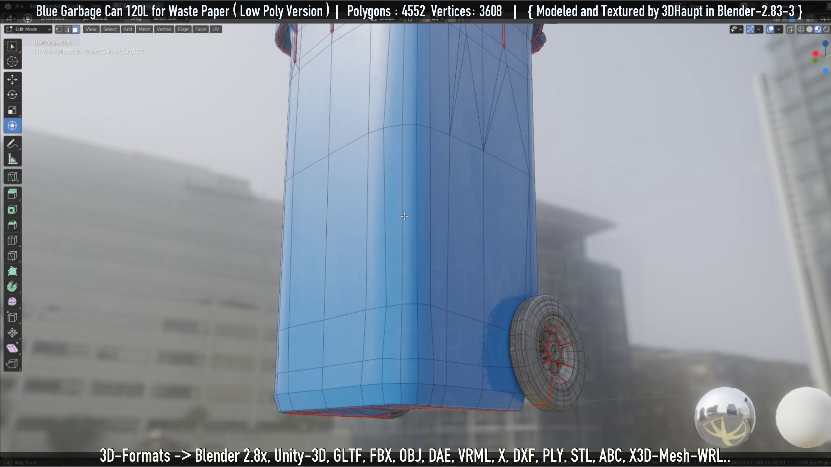 Plastic Garbage Can 120L Blue for Waste Paper -Low-Poly-Version- Low-poly 3D model_22