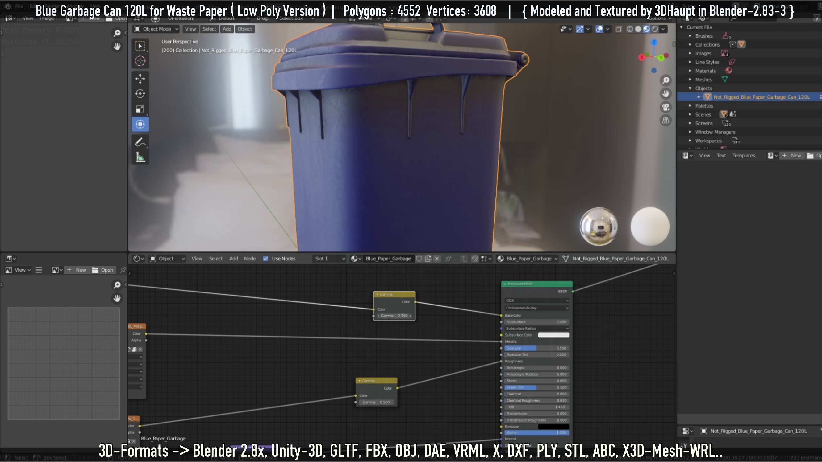 Plastic Garbage Can 120L Blue for Waste Paper -Low-Poly-Version- Low-poly 3D model_70