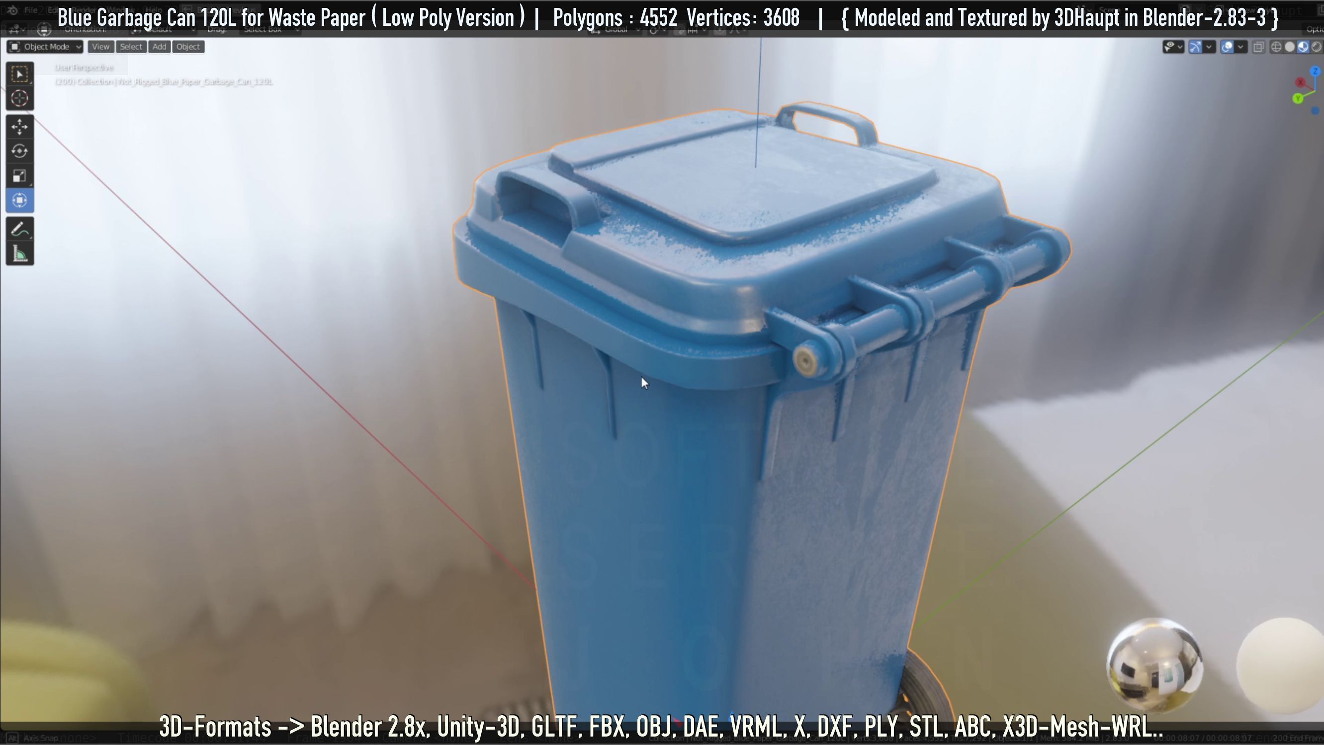 Plastic Garbage Can 120L Blue for Waste Paper -Low-Poly-Version- Low-poly 3D model_50