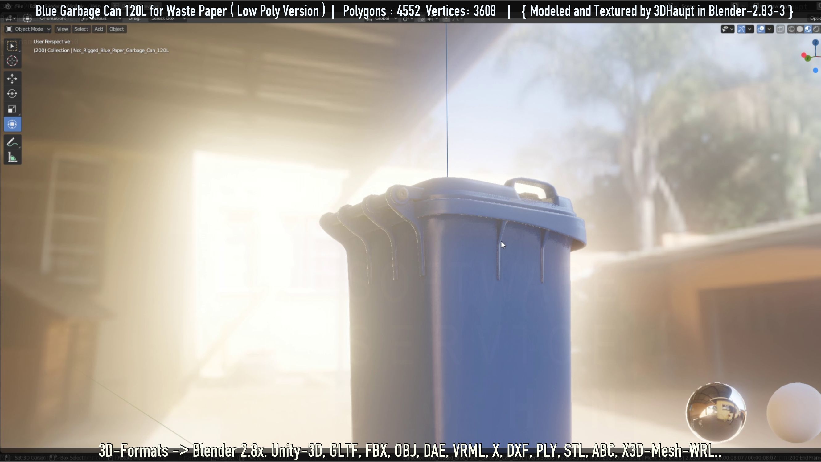 Plastic Garbage Can 120L Blue for Waste Paper -Low-Poly-Version- Low-poly 3D model_65