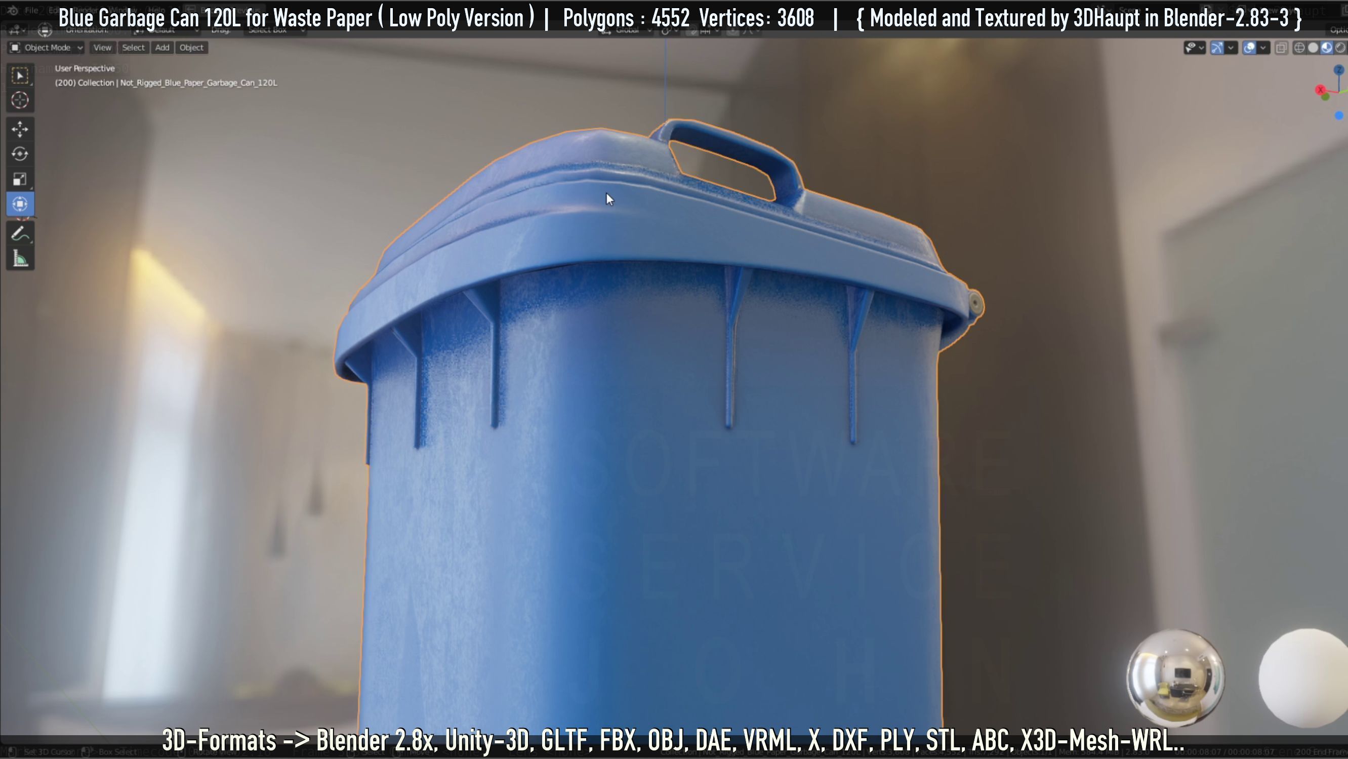 Plastic Garbage Can 120L Blue for Waste Paper -Low-Poly-Version- Low-poly 3D model_40