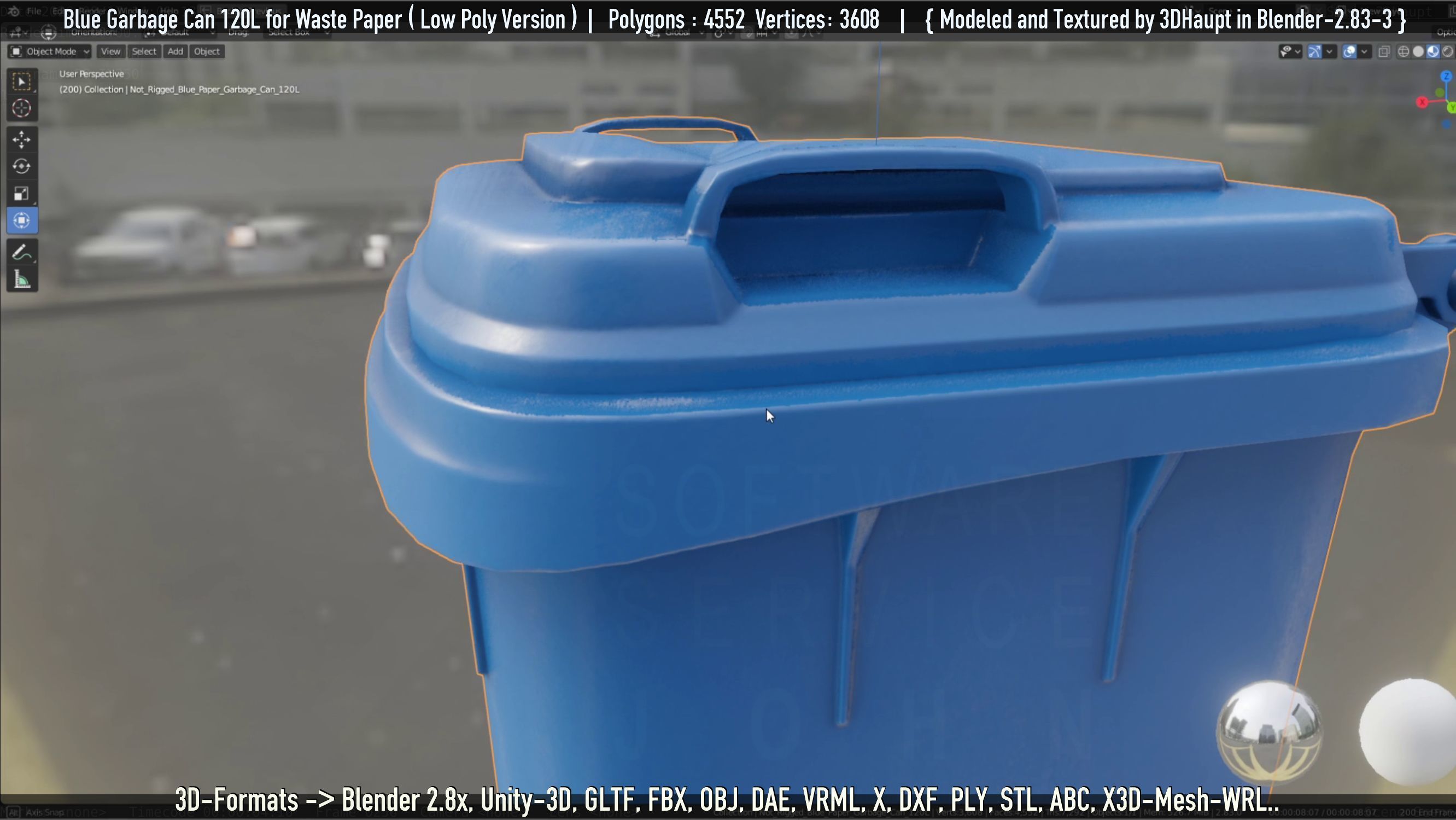 Plastic Garbage Can 120L Blue for Waste Paper -Low-Poly-Version- Low-poly 3D model_16
