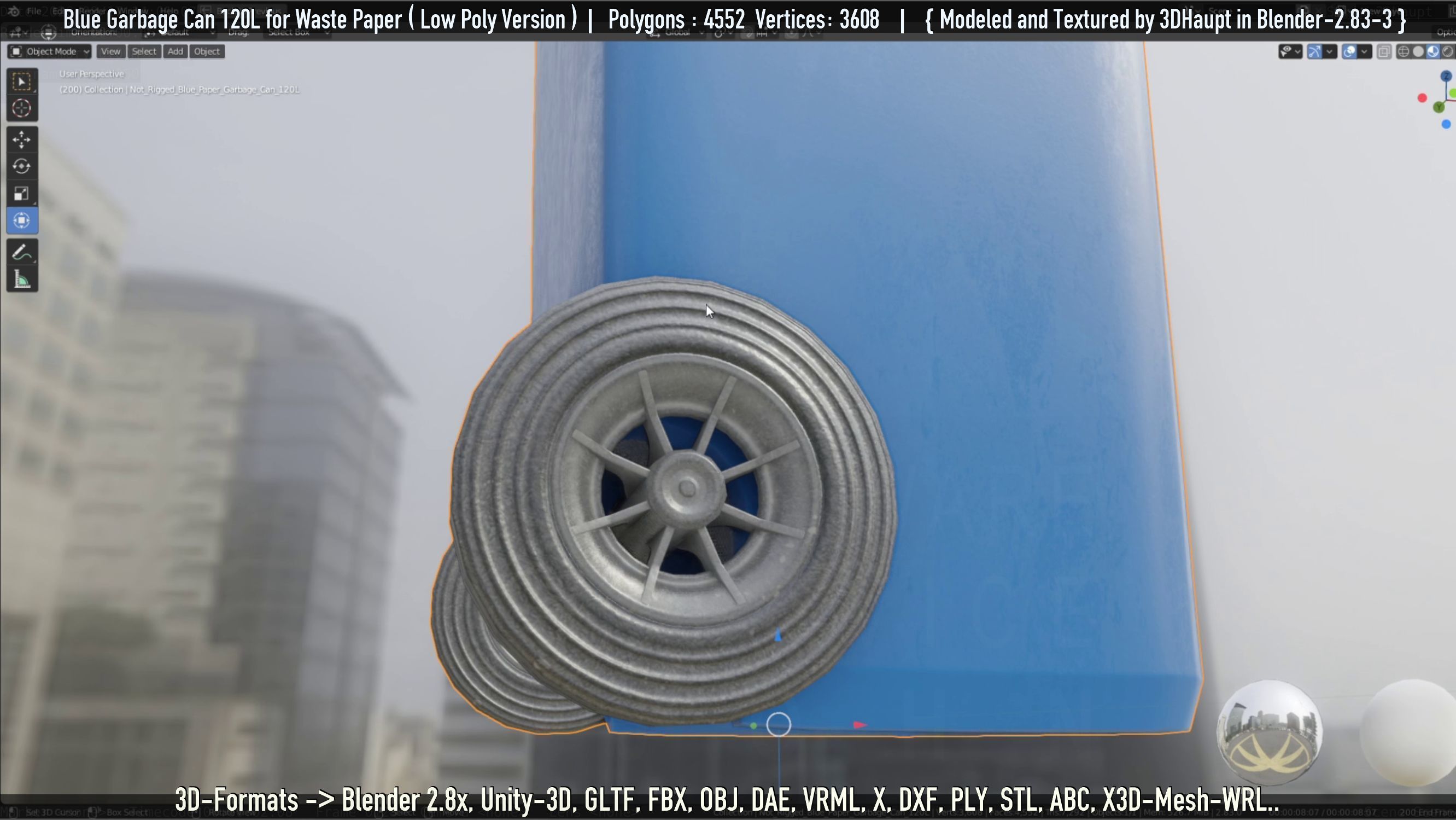 Plastic Garbage Can 120L Blue for Waste Paper -Low-Poly-Version- Low-poly 3D model_4