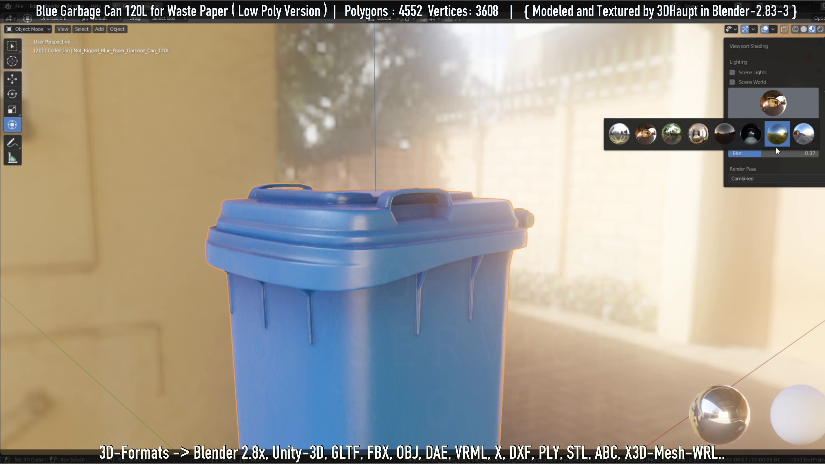 Plastic Garbage Can 120L Blue for Waste Paper -Low-Poly-Version- Low-poly 3D model_34