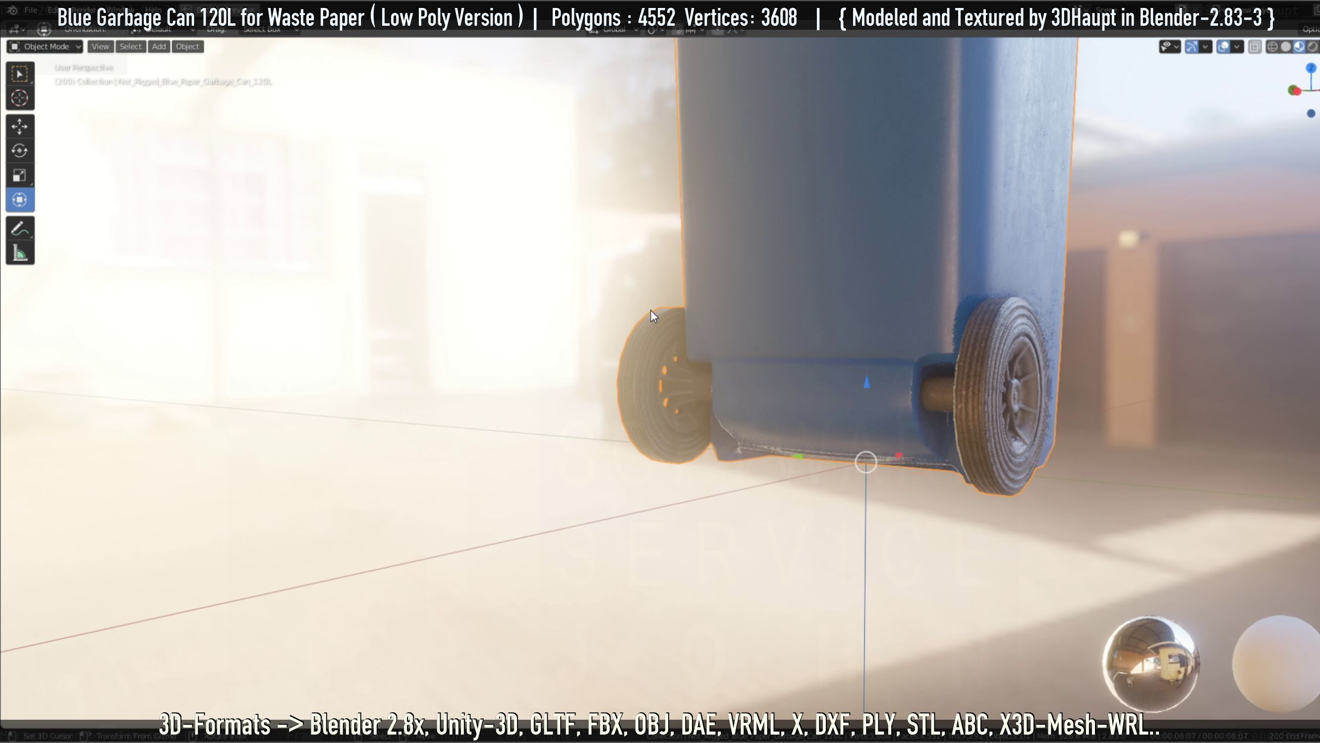 Plastic Garbage Can 120L Blue for Waste Paper -Low-Poly-Version- Low-poly 3D model_60