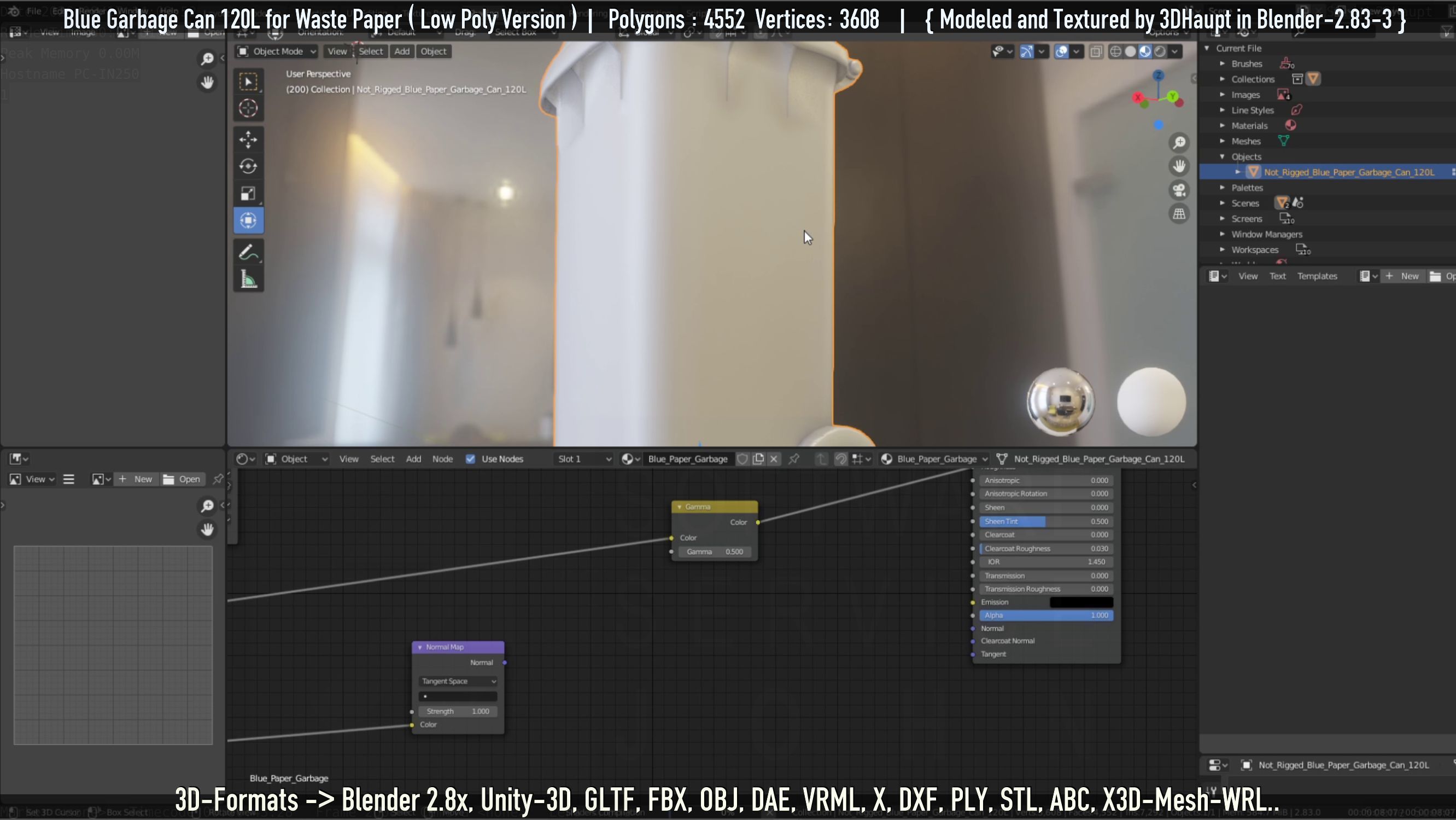 Plastic Garbage Can 120L Blue for Waste Paper -Low-Poly-Version- Low-poly 3D model_72