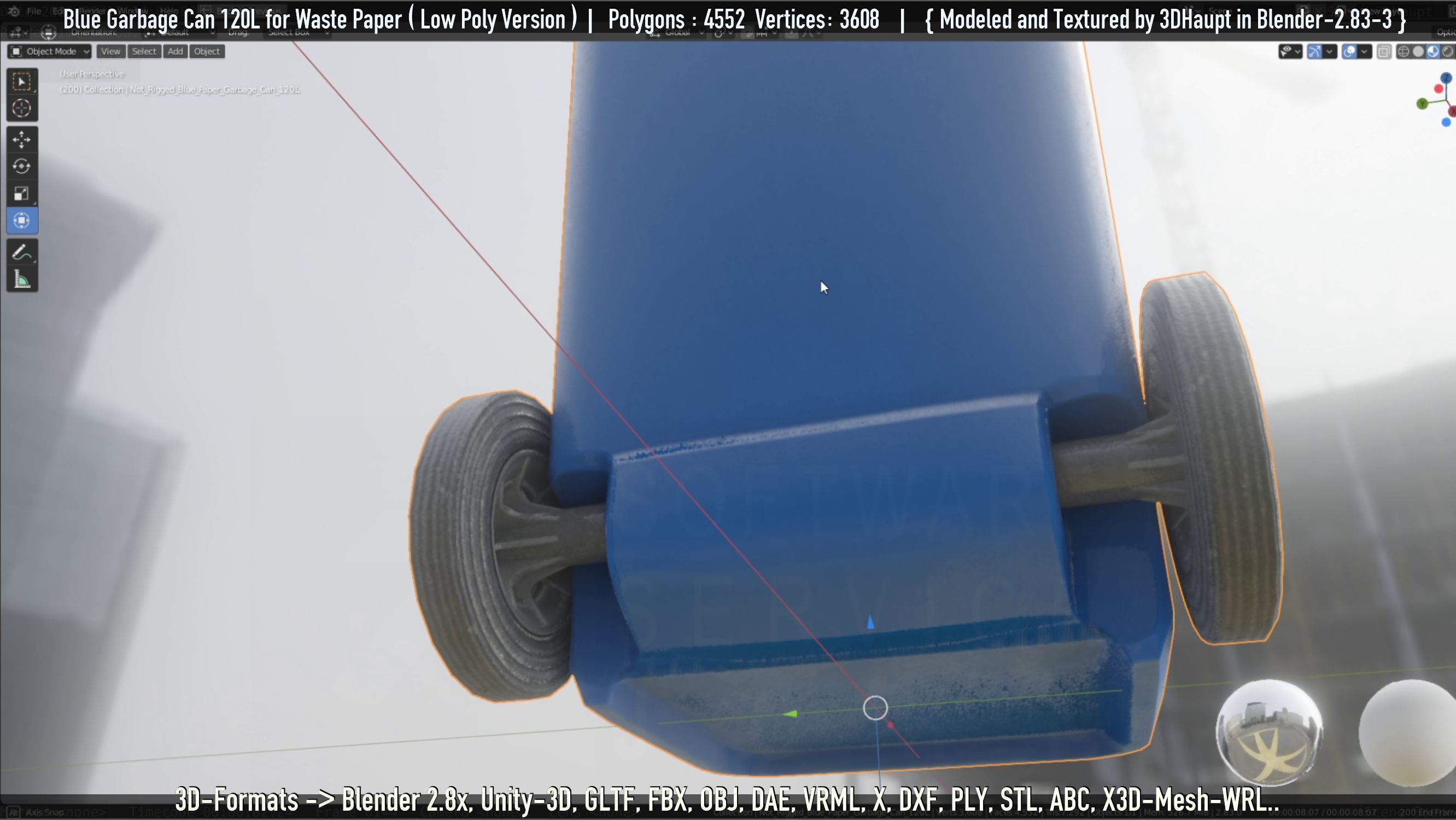 Plastic Garbage Can 120L Blue for Waste Paper -Low-Poly-Version- Low-poly 3D model_7