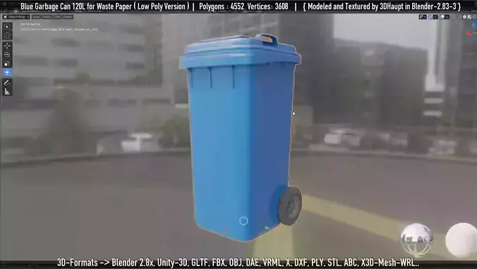 Plastic Garbage Can 120L Blue for Waste Paper -Low-Poly-Version- Low-poly 3D model Plastic Garbage Can 120L Blue for Waste Paper -Low-Poly-Version- Low-poly 3D model