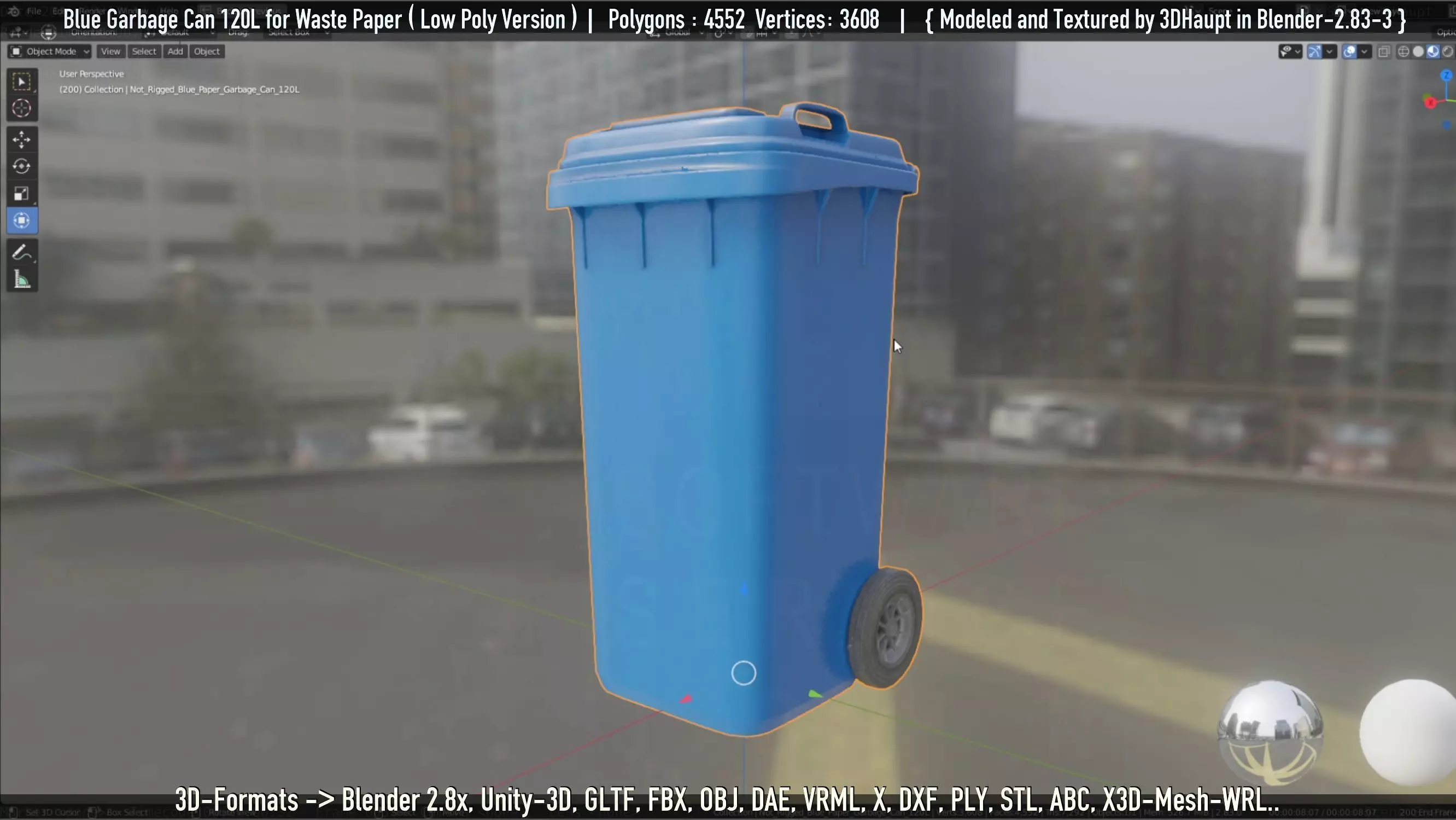 Plastic Garbage Can 120L Blue for Waste Paper -Low-Poly-Version- Low-poly 3D model_0