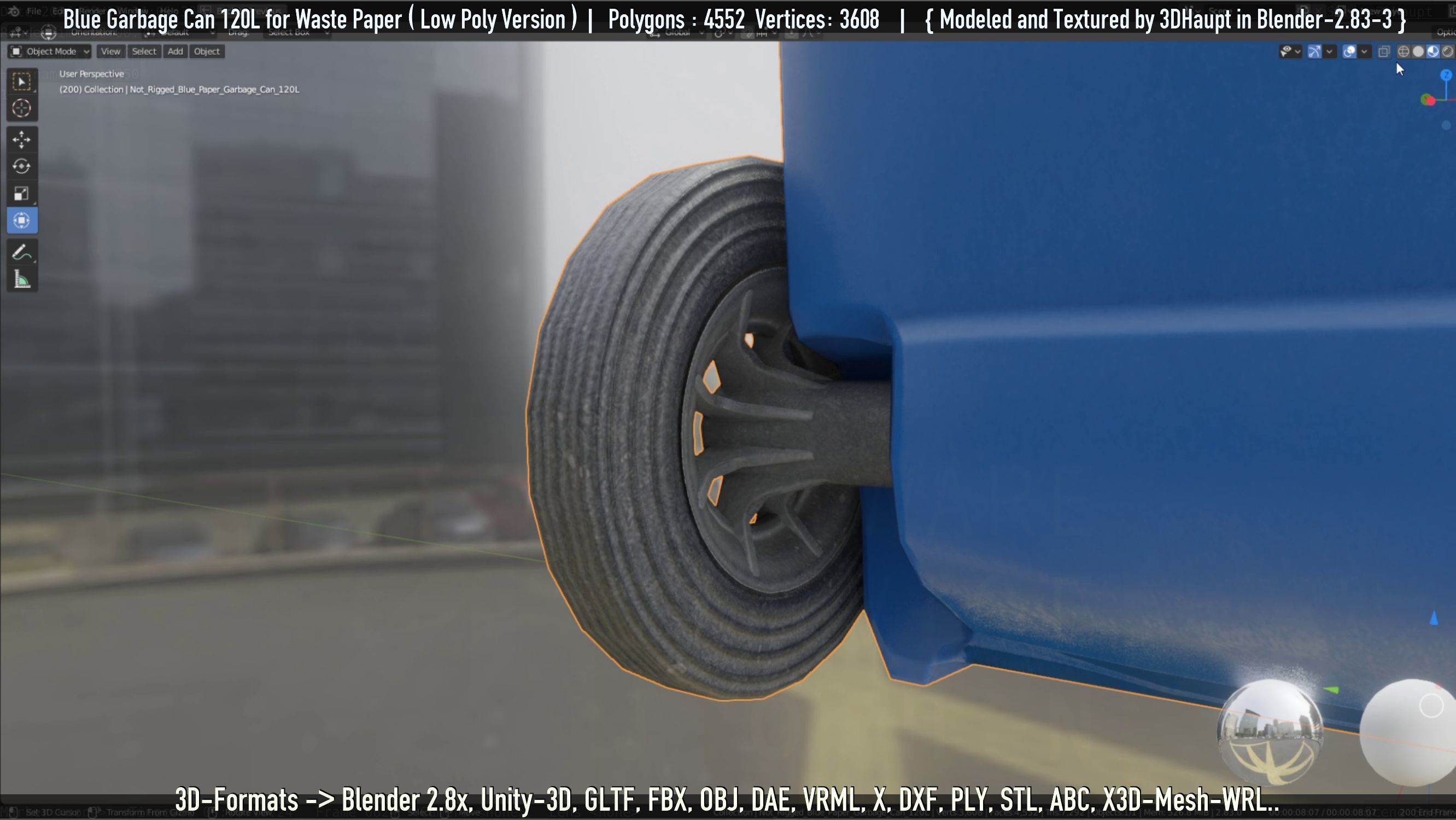 Plastic Garbage Can 120L Blue for Waste Paper -Low-Poly-Version- Low-poly 3D model_30