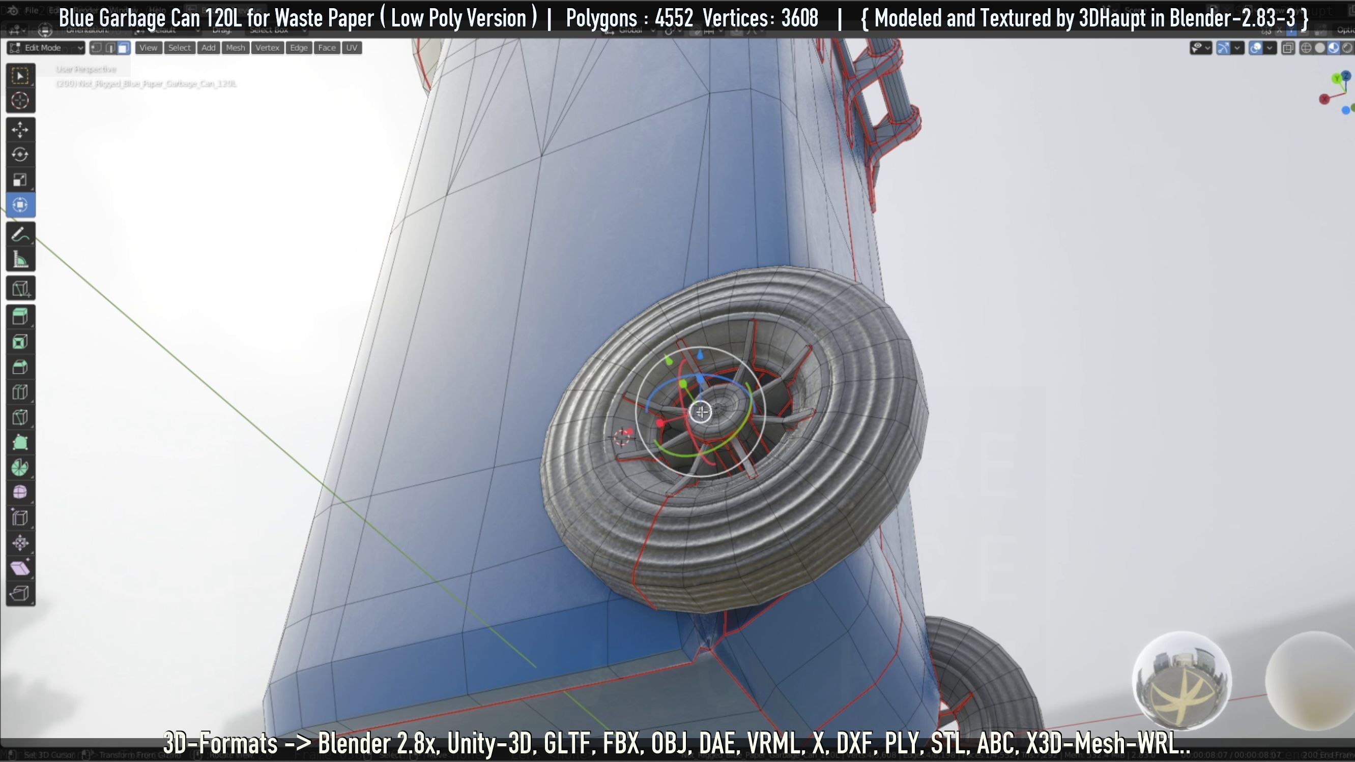 Plastic Garbage Can 120L Blue for Waste Paper -Low-Poly-Version- Low-poly 3D model_27