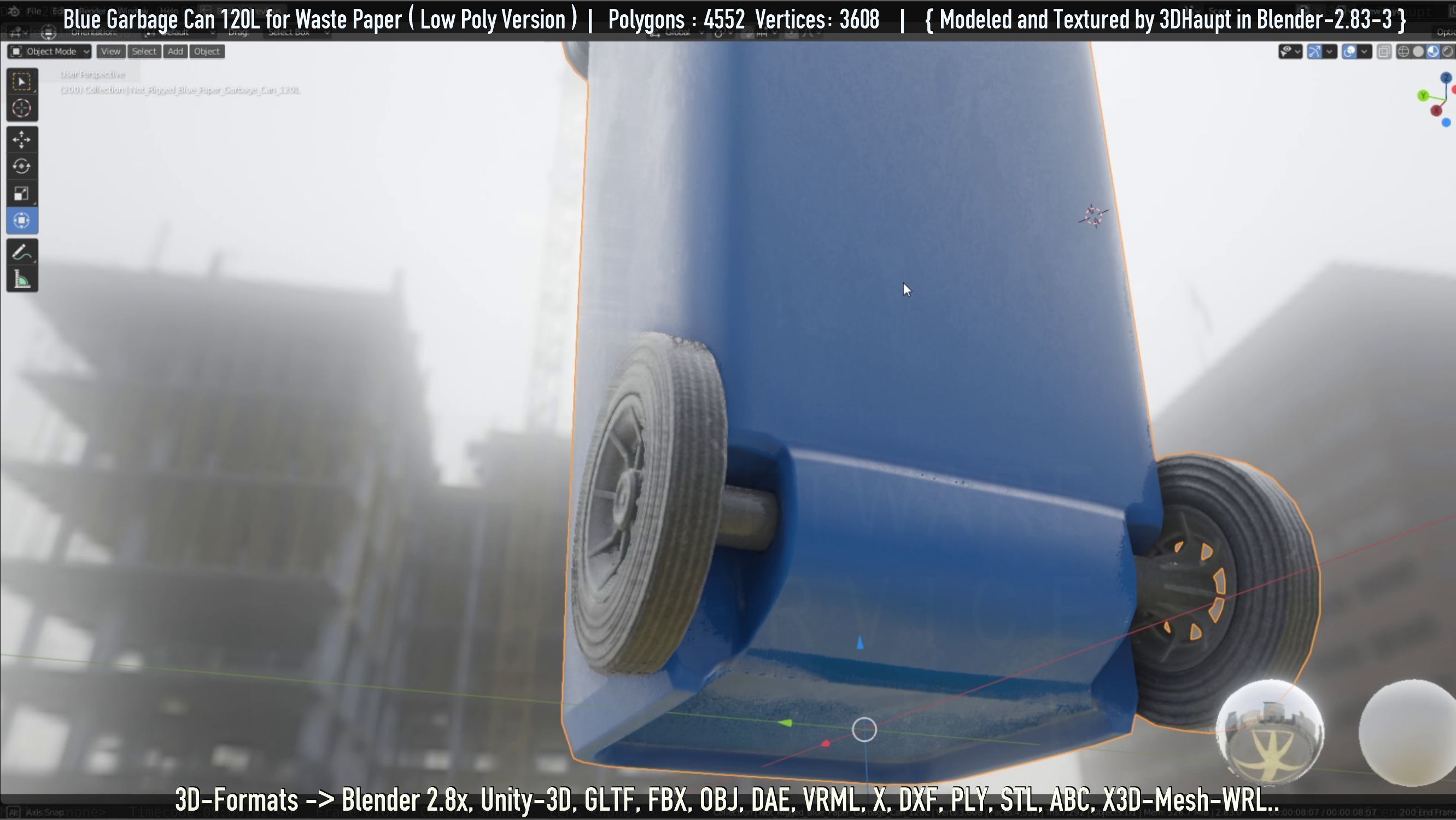 Plastic Garbage Can 120L Blue for Waste Paper -Low-Poly-Version- Low-poly 3D model_11