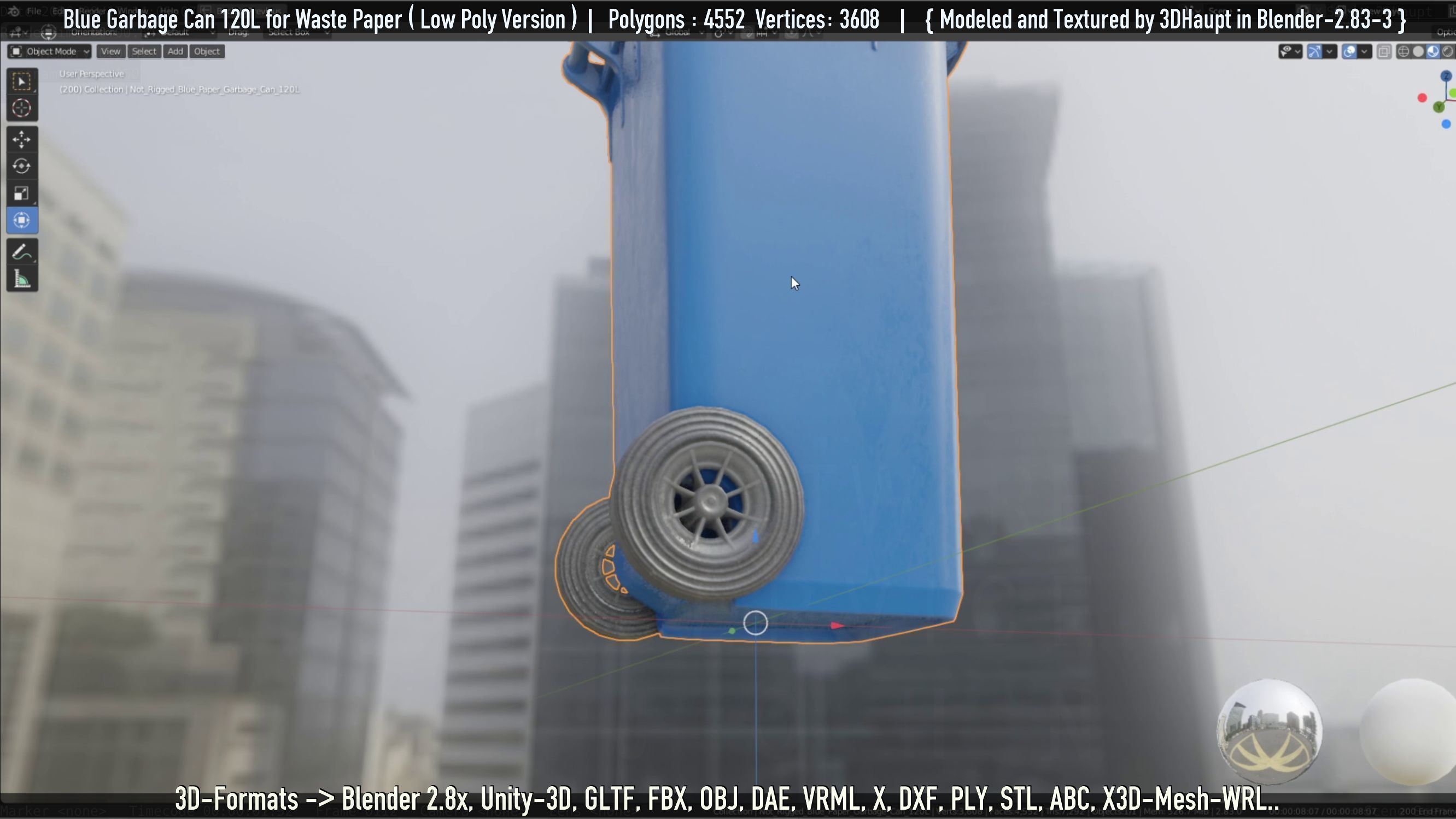 Plastic Garbage Can 120L Blue for Waste Paper -Low-Poly-Version- Low-poly 3D model_77