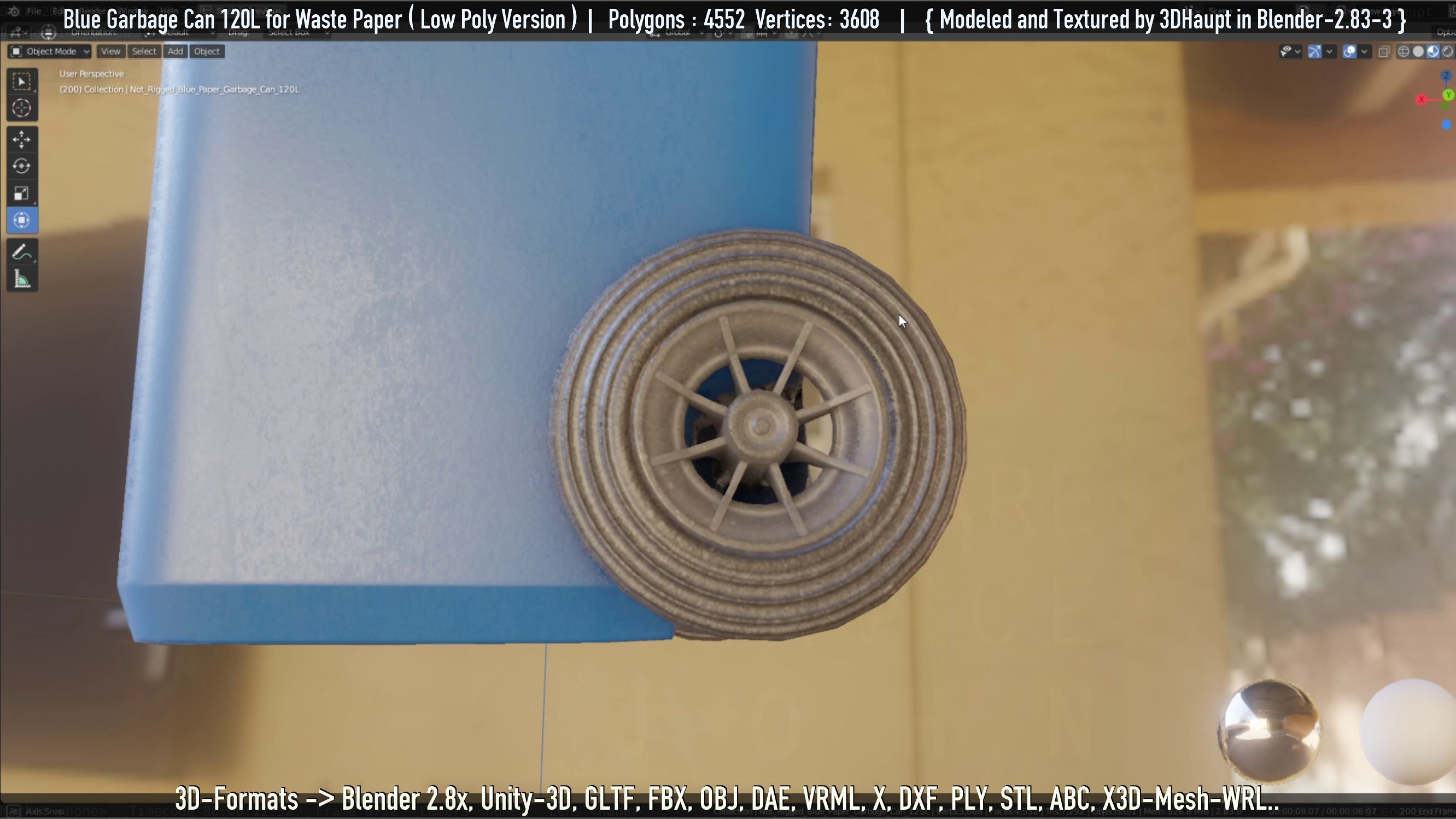 Plastic Garbage Can 120L Blue for Waste Paper -Low-Poly-Version- Low-poly 3D model_25