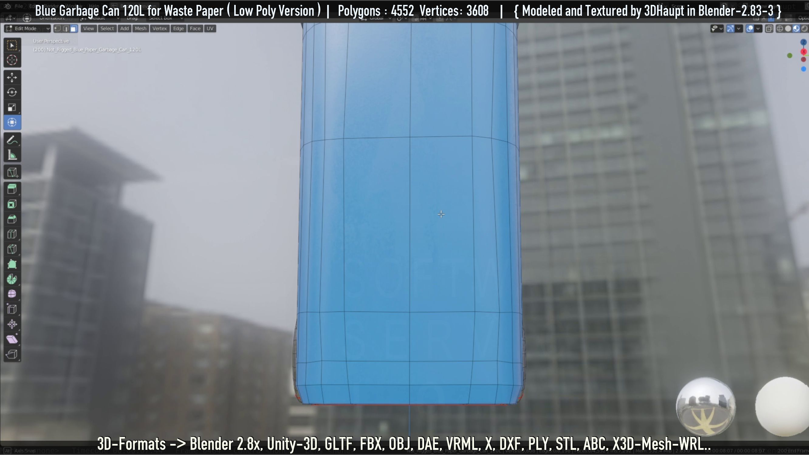 Plastic Garbage Can 120L Blue for Waste Paper -Low-Poly-Version- Low-poly 3D model_78