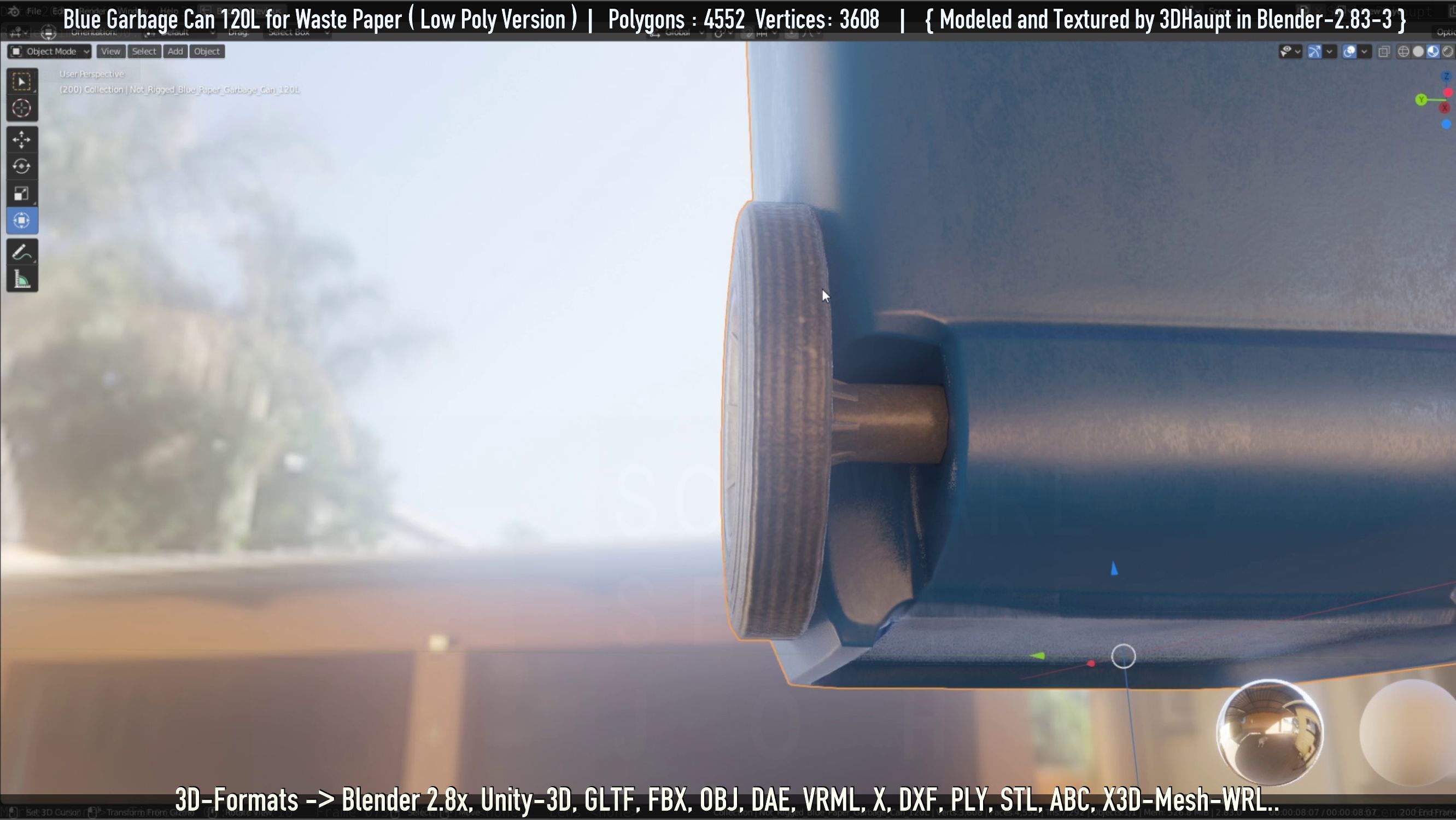 Plastic Garbage Can 120L Blue for Waste Paper -Low-Poly-Version- Low-poly 3D model_61