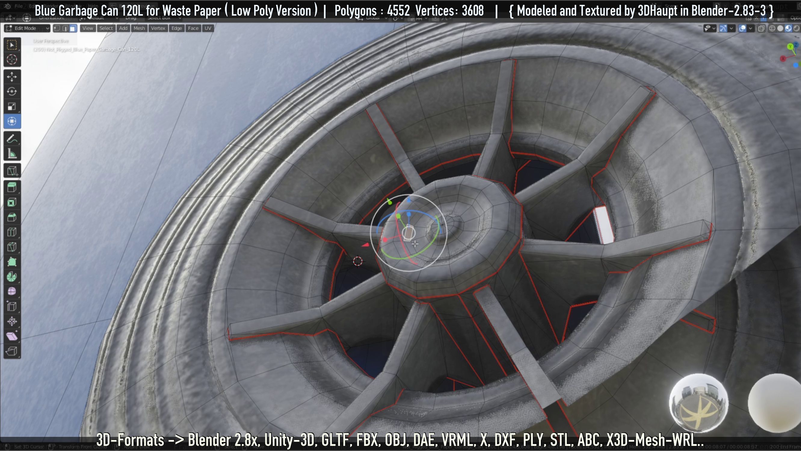 Plastic Garbage Can 120L Blue for Waste Paper -Low-Poly-Version- Low-poly 3D model_80