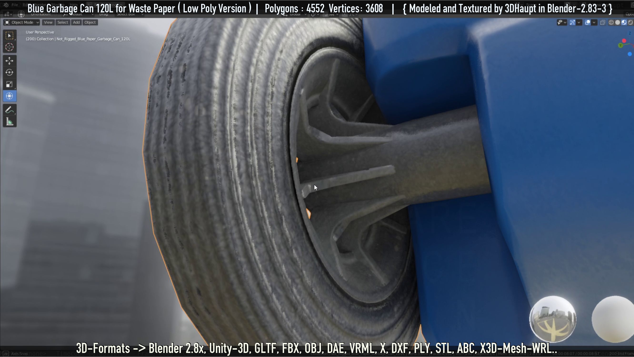 Plastic Garbage Can 120L Blue for Waste Paper -Low-Poly-Version- Low-poly 3D model_29