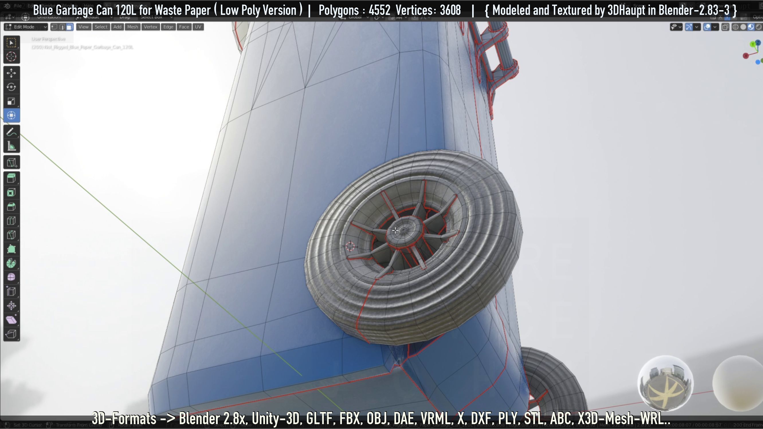 Plastic Garbage Can 120L Blue for Waste Paper -Low-Poly-Version- Low-poly 3D model_26