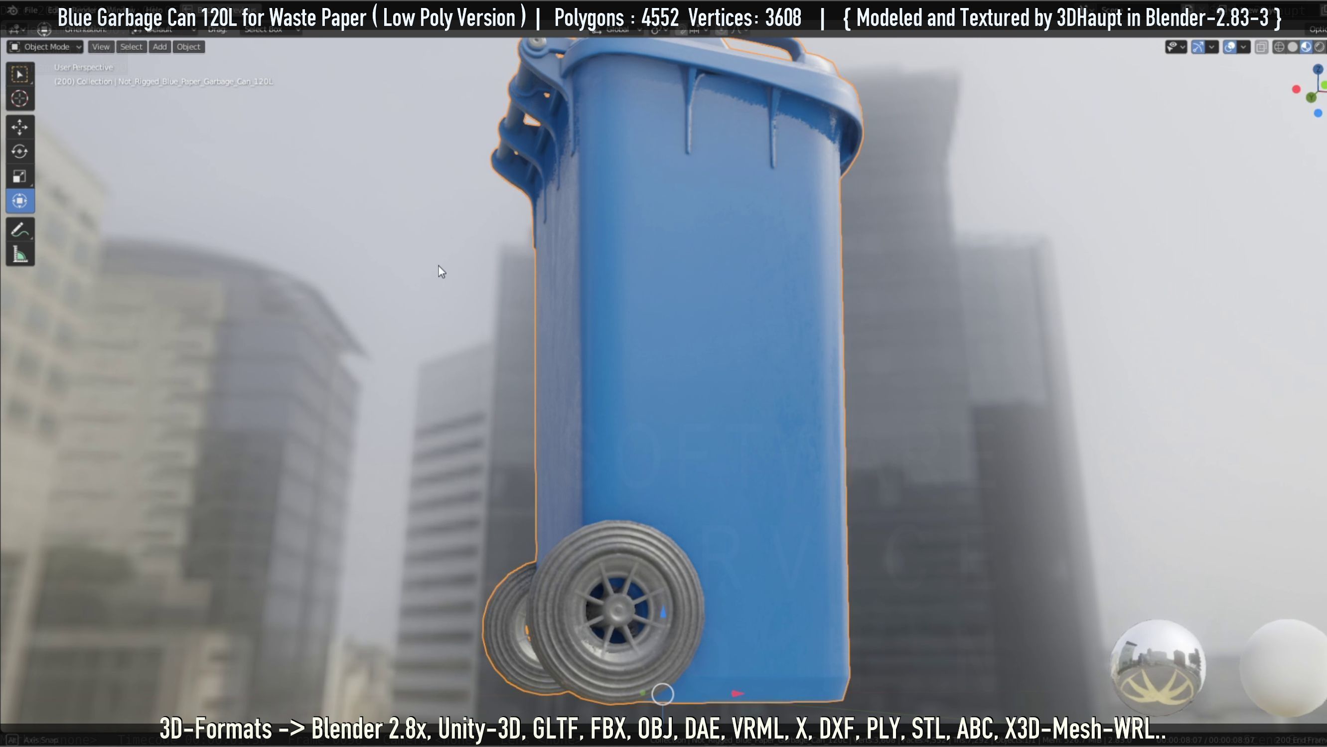 Plastic Garbage Can 120L Blue for Waste Paper -Low-Poly-Version- Low-poly 3D model_5